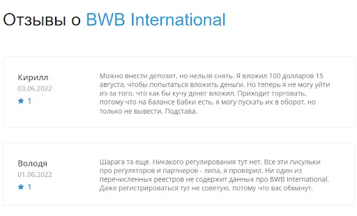 Реальные отзывы о мошенниках из BWB International