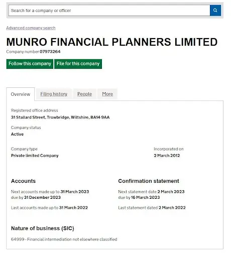 MUNRO FINANCIAL PLANNERS LIMITED